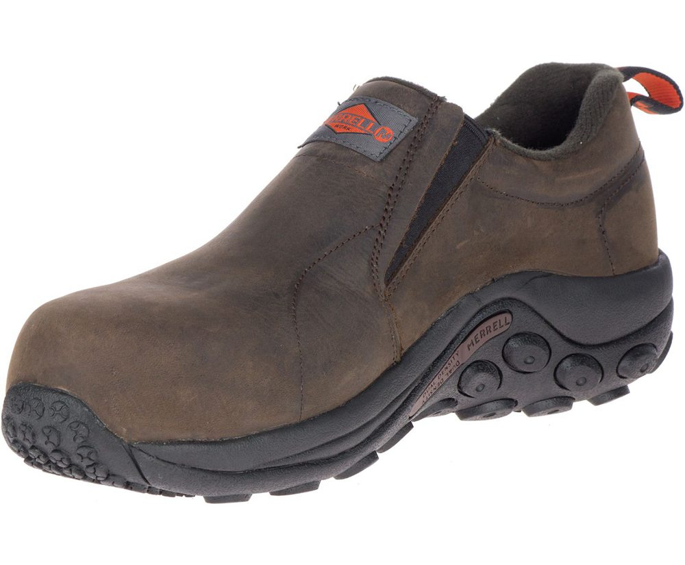 Merrell Slip Ons Brown - Jungle Moc Leather Comp Toe SD+ Wide Width - Mens 07VQFPKLR